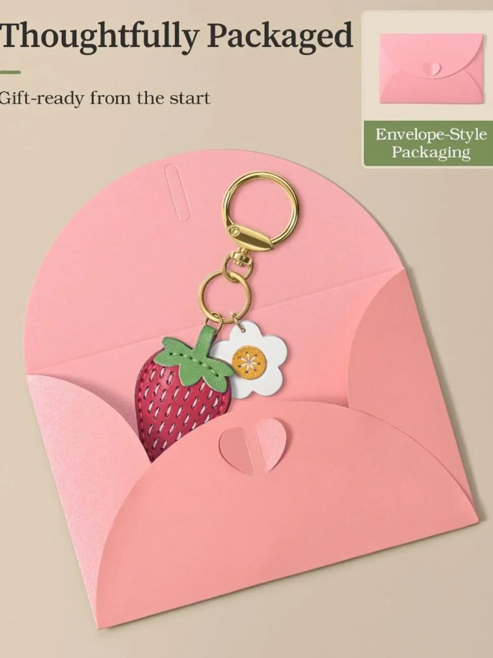 Handmade Double-Sided Strawberry Bag Charm | Top-Grain Leather Purse Accessory